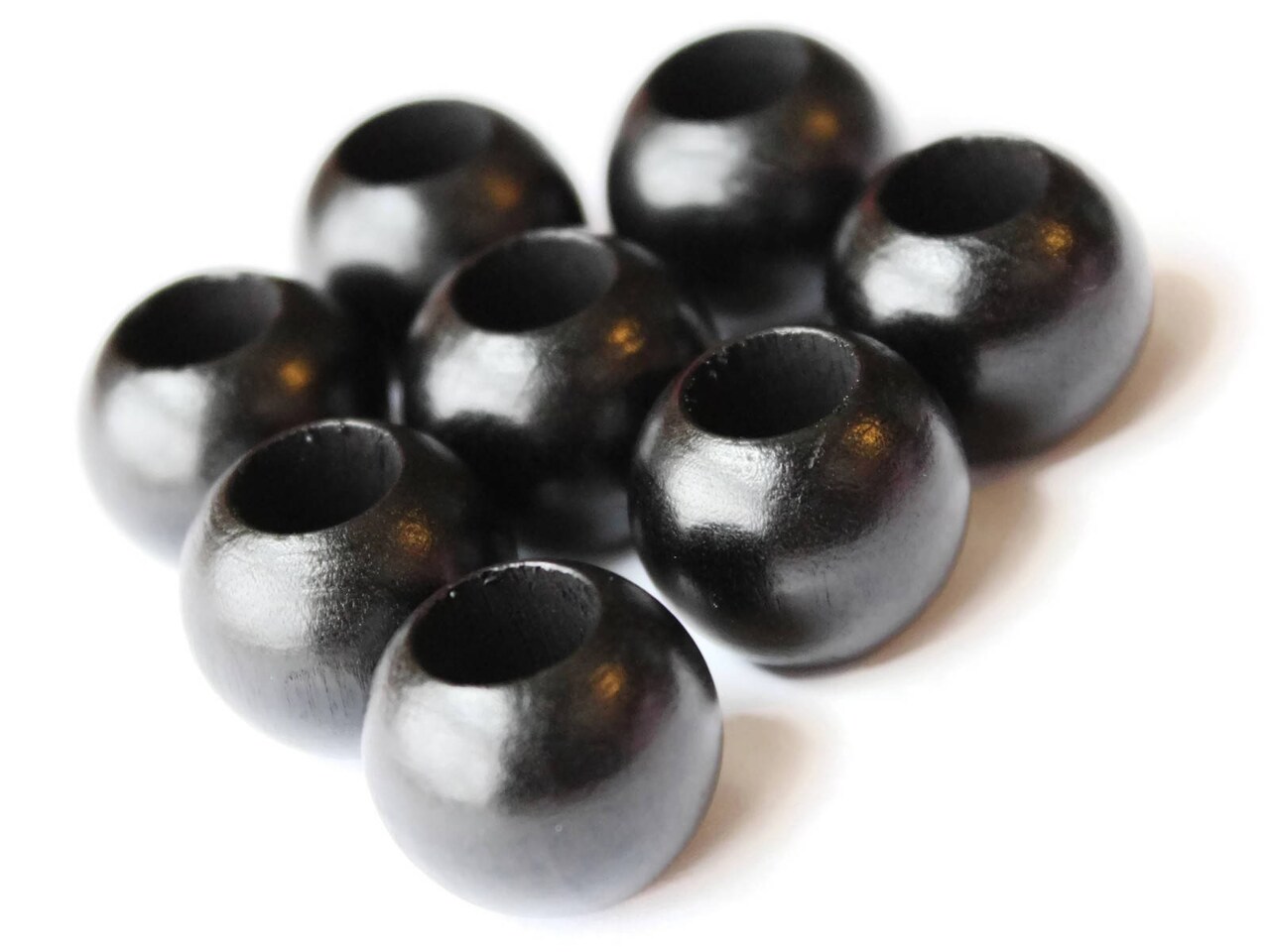 8 20mm Black Wooden Round Large Hole Macrame Beads